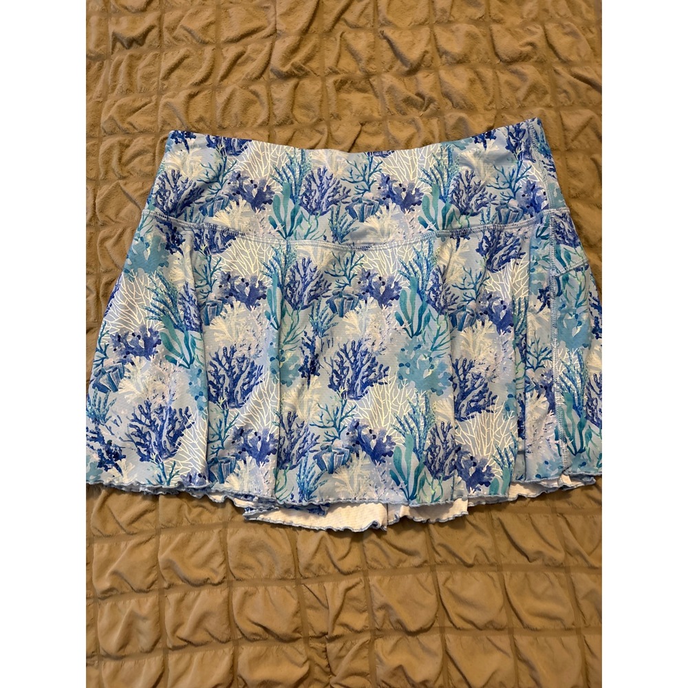 Gottex Blue Coral Reef Coastal Print Active Skort Womens XL Tennis Golf Skirt